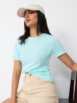 The Souled Store - Solids: Light Aqua Women T-Shirt