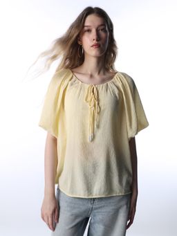 ONLY - Women's Solid Regular Fit Yellow Top