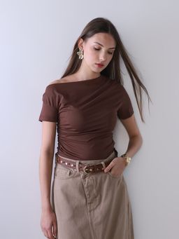 ONLY - Women's Solid Slim Fit Brown Top