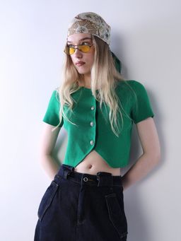 ONLY - Women's Solid Regular Fit Green Crop Top