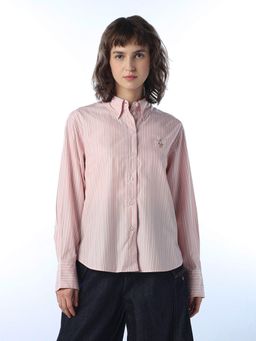 ONLY - Women's Striped Regular Fit Pink Shirt