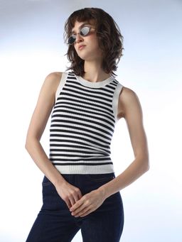 ONLY - Women's Striped Slim Fit Black Top