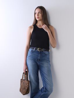 ONLY - Women's Solid Slim Fit Black Top