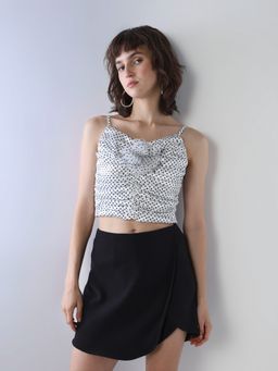 ONLY - Women's Polka Dots Regular Fit White Crop Top