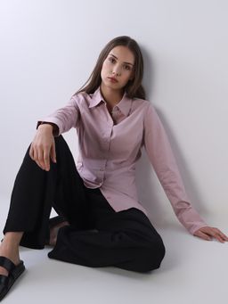 ONLY - Women's Solid Tailored Fit Purple Shirt