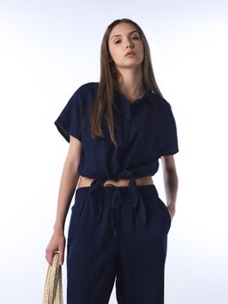 ONLY - Women's Solid Regular Fit Navy Blue Shirt