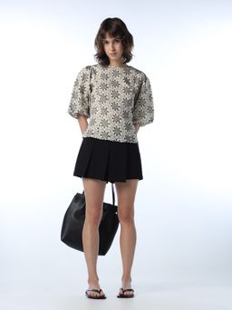 ONLY - Women's Floral Print Regular Fit Black Top