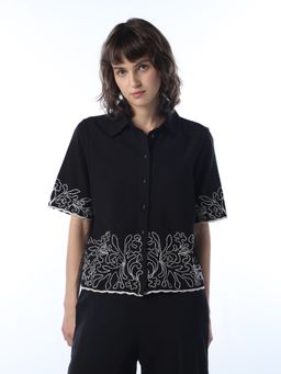 ONLY - Women's Embroidery Regular Fit Black Shirt