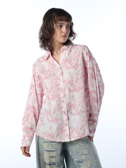 ONLY - Women's Floral Print Oversized White Shirt