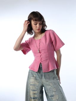 ONLY - Women's Solid Regular Fit Pink Top
