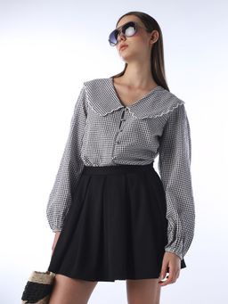 ONLY - Women's Checked Relaxed Fit Black Top