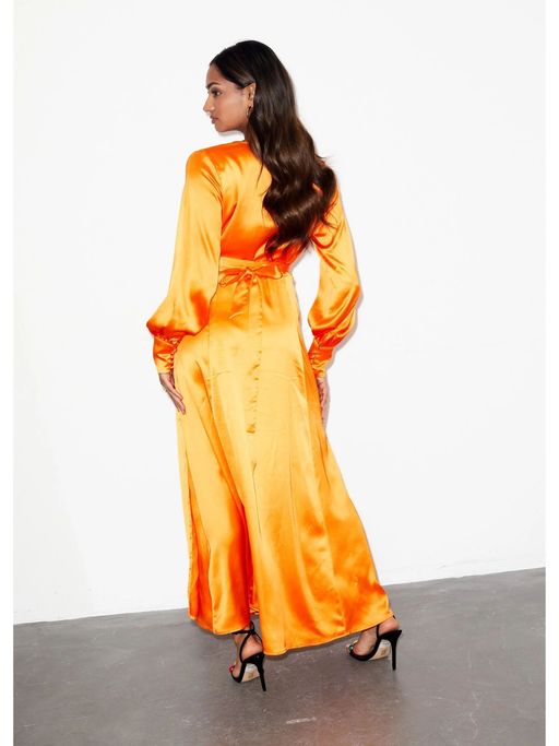 orange maxi wrap dress Anna Kosturova | Silk Long Sleeve Wrap Dress Fuchsia Orange | Tie Dye