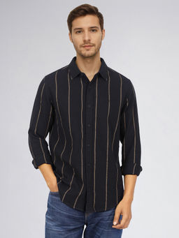 Lee - Men Striped Black Regular Fit Shirt