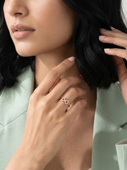 GIVA - Silver Rose Gold Crystal Bow Ring, Fixed Size