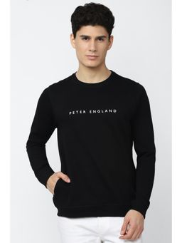 Peter England - Men Black Solid Crew Neck Sweatshirt