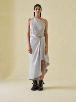 No Grey Area - One-Shoulder Sari and Sari Draped Co-ord (Set of 2)