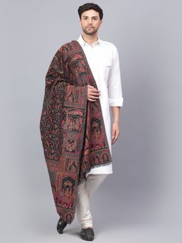 Mizash - Mens Fine Wool Mughal Darbar Kaani Jaal Pashmina Black Shawl