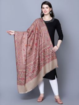 Mizash - Women Kashmiri Jamawar Jaal Fine Wool Beige Shawl