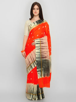 Stylee LIFESTYLE - Orange Kota Silk Printed Saree