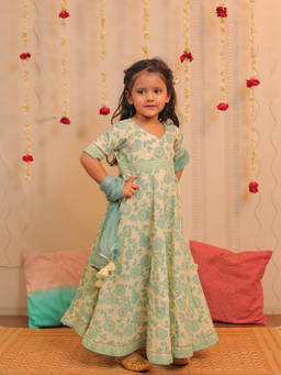 TINY COLOUR - Green Lily Long Anarkali Kurta With Dupatta