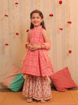 TINY COLOUR - Pink Mogra Kurta With Sharara And Dupatta