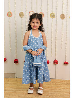TINY COLOUR - Sky Blue Polka Dot Full length Kurta With Dupatta