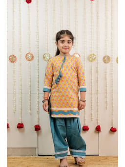 TINY COLOUR - Yellow Petal and Stripe Kurta With Salwar