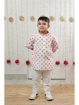 TINY COLOUR - White Polka Kurta with Pyjama