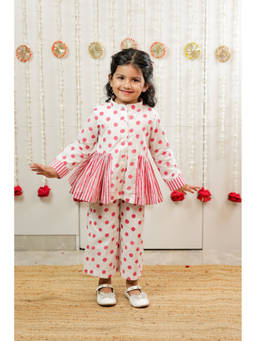 TINY COLOUR - Pink Classic Polka Peplum Top With Pants