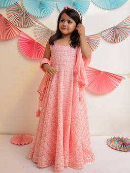 TINY COLOUR - Peach Cotton Candy Full length Kurta With Dupatta