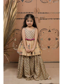 TINY COLOUR - Beige Printed Peplum Top With Sharara