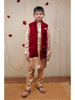 TINY COLOUR - Maroon Kurta with Jacket and Pyjama