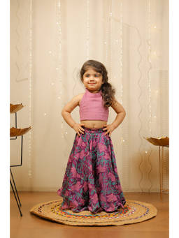 TINY COLOUR - Purple Floral Top With Skirt