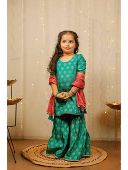 TINY COLOUR - Green Kurta With Sharara And Dupatta