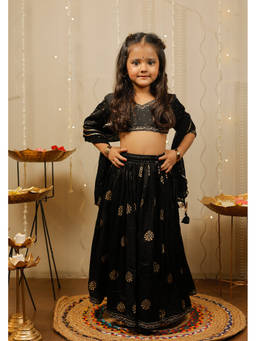TINY COLOUR - Black lehenga With Choli And Dupatta