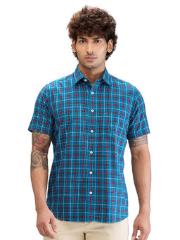 ColorPlus - Tailored Fit Checkered Dark Blue Shirt