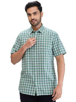 ColorPlus - Regular Fit Checkered Medium Green Shirt