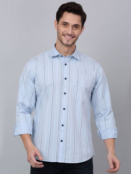 Cantabil - Men Sky Blue Striped Full Sleeve Shirt