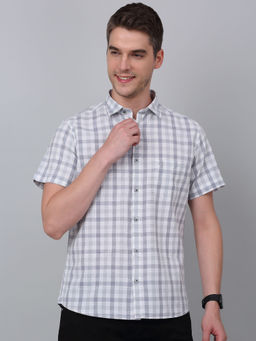 Cantabil - Men Grey Checkered Half Sleeve Shirt
