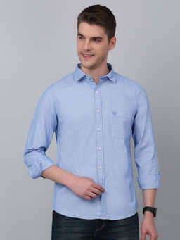 Cantabil - Men Sky Blue Self Design Full Sleeve Shirt