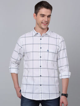 Cantabil - Men White Checkered Full Sleeve Shirt