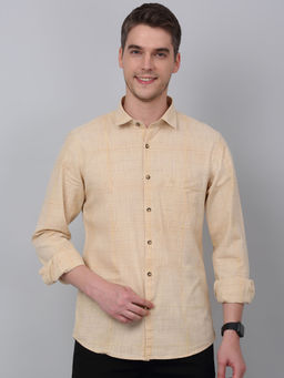 Cantabil - Men Beige Checkered Full Sleeve Shirt