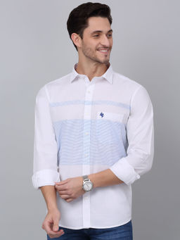 Cantabil - Men White Striped Full Sleeve Shirt