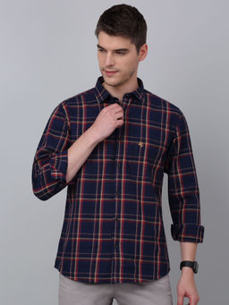 Cantabil - Men Navy Blue Checkered Full Sleeve Shirt