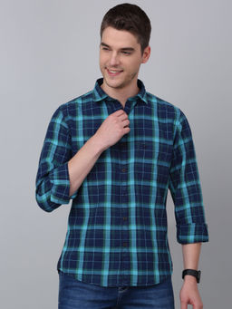 Cantabil - Men Blue Checkered Full Sleeve Shirt