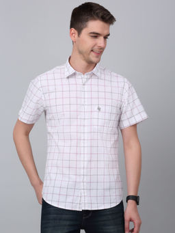 Cantabil - Men White Checkered Half Sleeve Shirt