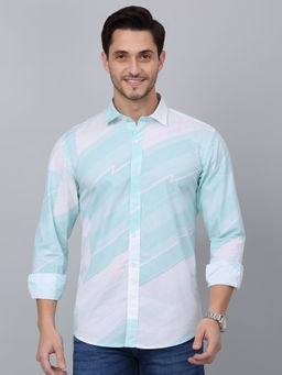 Cantabil - Men Aqua Blue Printed Full Sleeve Shirt