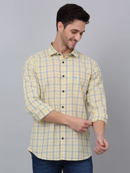 Cantabil - Men Yellow Checkered Full Sleeve Shirt