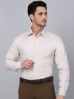Cantabil - Men Beige Checkered Formal Full Sleeve Shirt