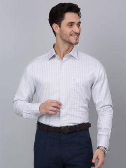 Cantabil - Men Grey Checkered Formal Full Sleeve Shirt